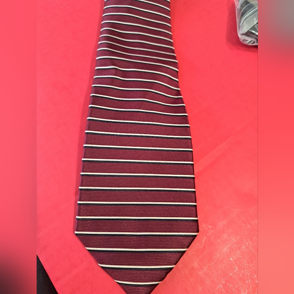 Red and White Striped Silk Tie